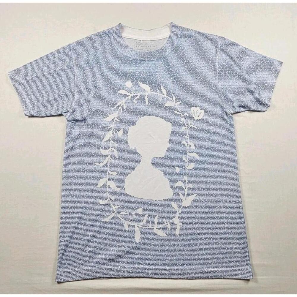 Litographs Jane Eyre Charlotte Bronte Shirt‎ Blue White Size Medium EUC